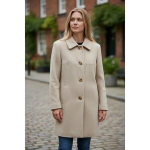 Alorna Classic Beige Wool Blend Button Front Coat Women's Outerwear Size Small